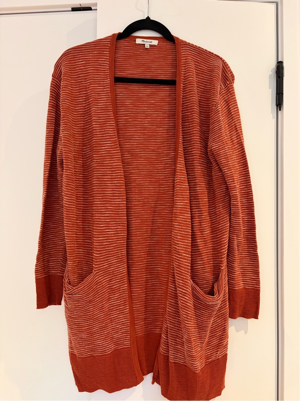 Madewell Rust and Cream Striped Open-Front Cardigan